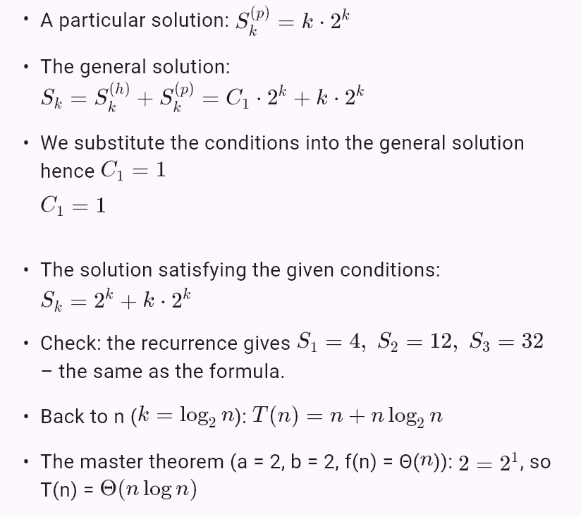 T(n) = 2T(n/2) + n, T(1) = 1