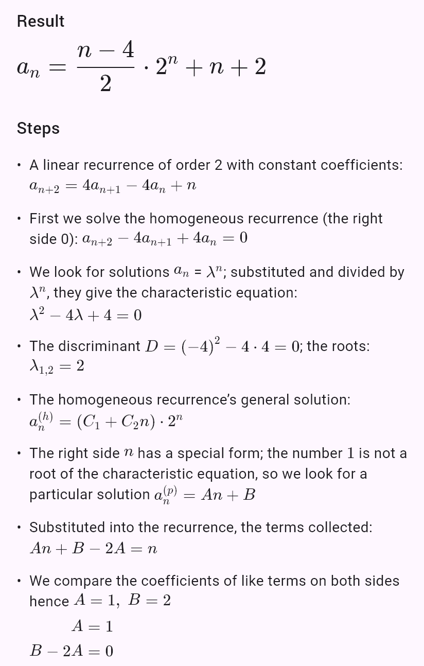a_{n+2} = 4a_{n+1} - 4a_n + n, a_0 = 0, a_1 = 0