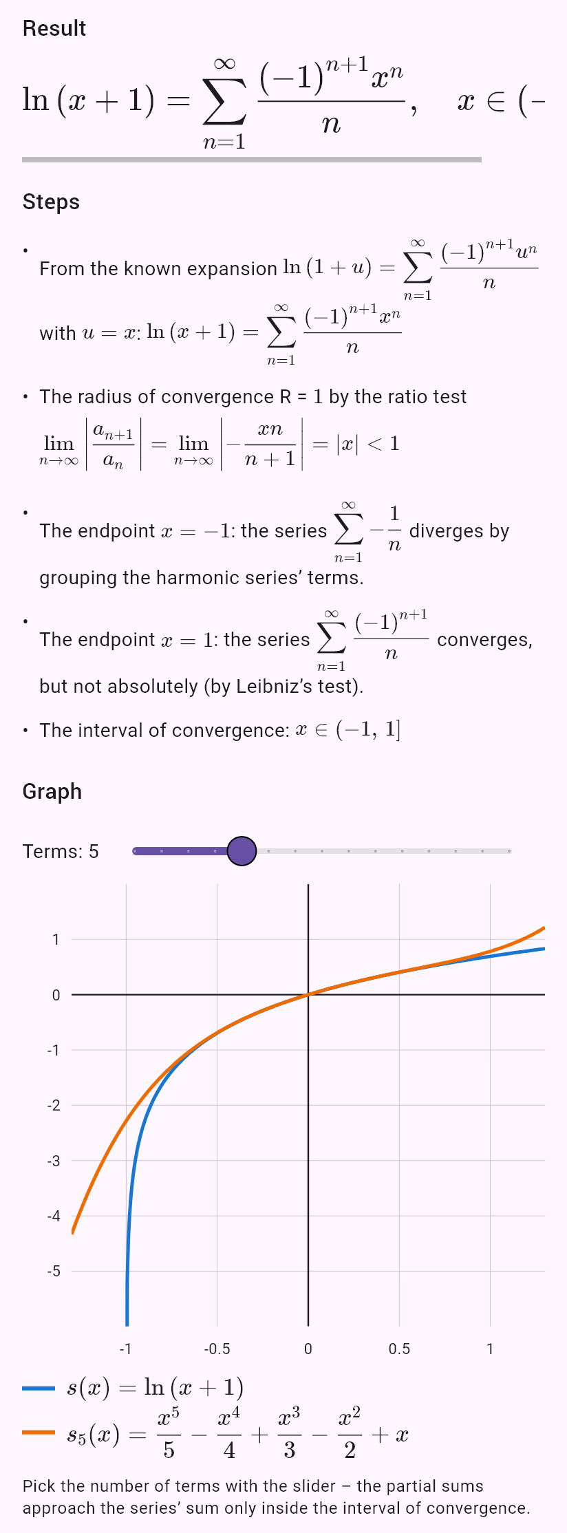 taylor(ln(1 + x), 0, oo)