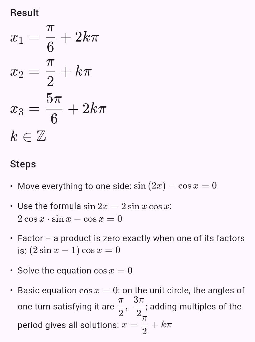 sin 2x = cos x