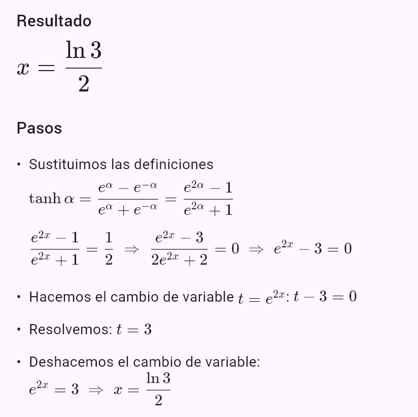 tanh x = 1/2