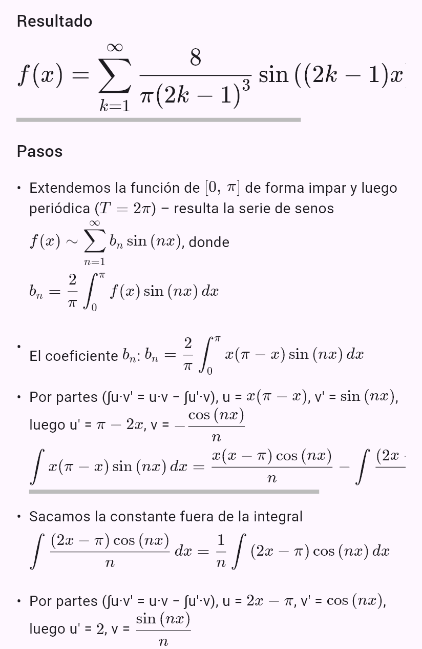 fouriersin(x*(pi - x), 0, pi)