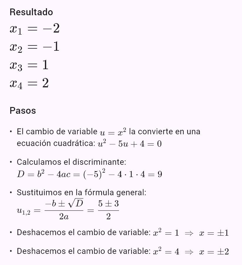 x^4 - 5x^2 + 4 = 0