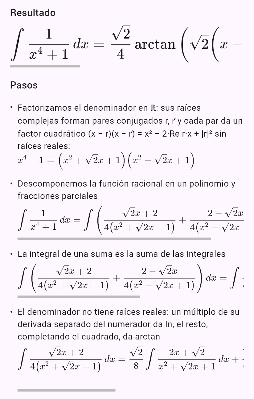 int(1/(x^4 + 1))