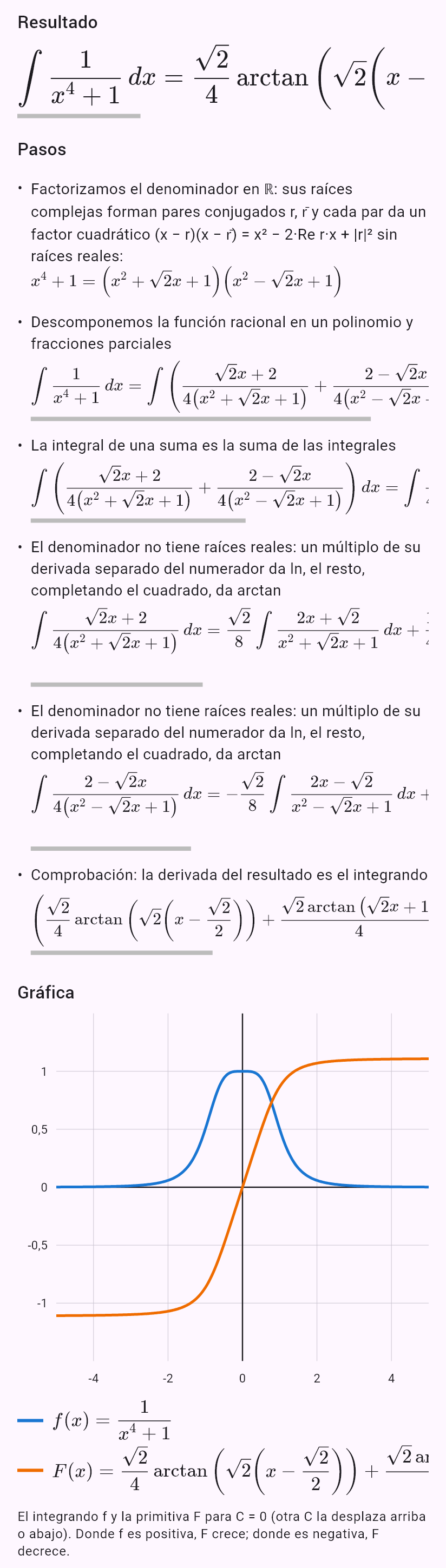 int(1/(x^4 + 1))