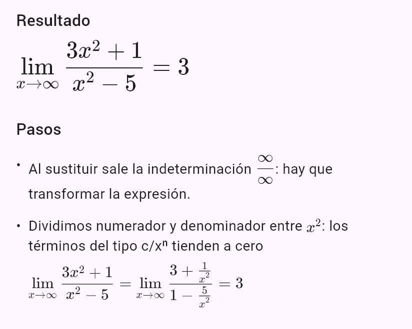 lim(x->oo) (3x^2+1)/(x^2-5)