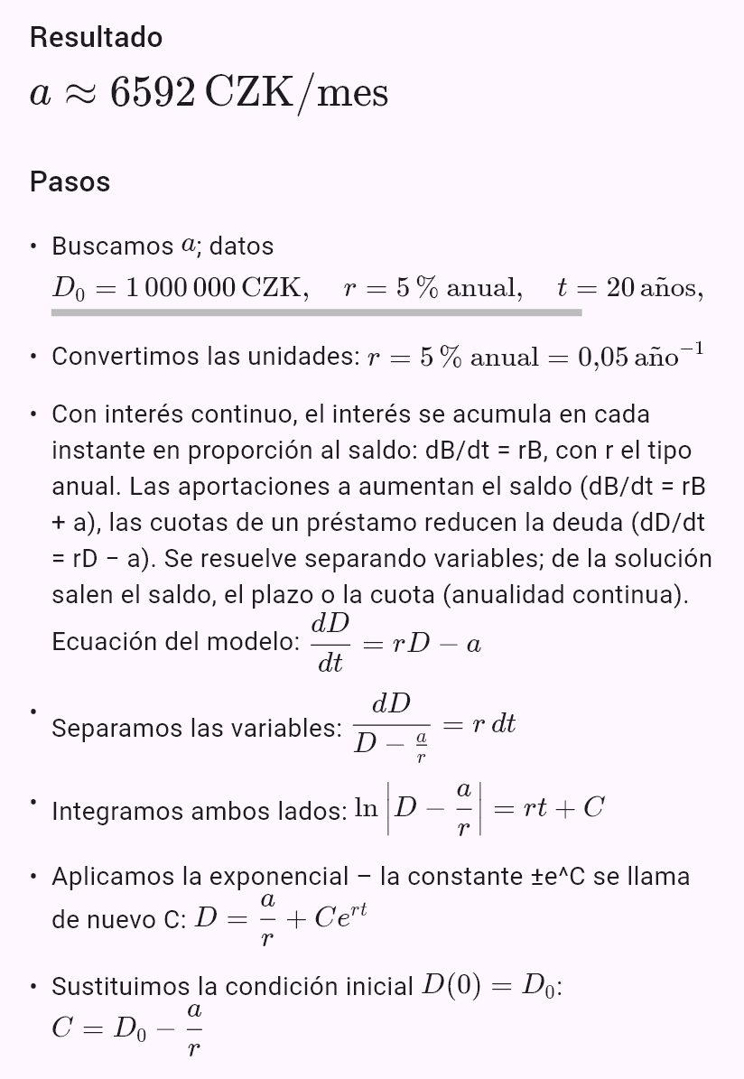 model(interest; find=a[CZK_mo]; B0=1000000[CZK]; r=5[pct_yr]; t=20[yr]; B=0[CZK]; kind=loan)