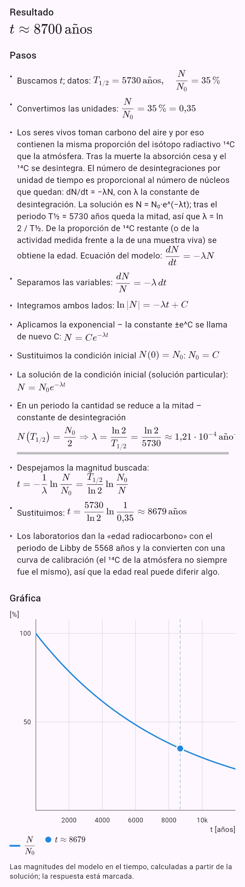 model(radiocarbon; find=t[yr]; T12=5730[yr]; p=35[pct]; input=ratio)