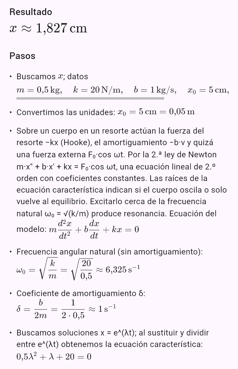 model(spring; find=x[cm]; m=0.5[kg]; k=20[N_m]; b=1[kg_s]; x0=5[cm]; v0=0[m_s]; t=1[s])