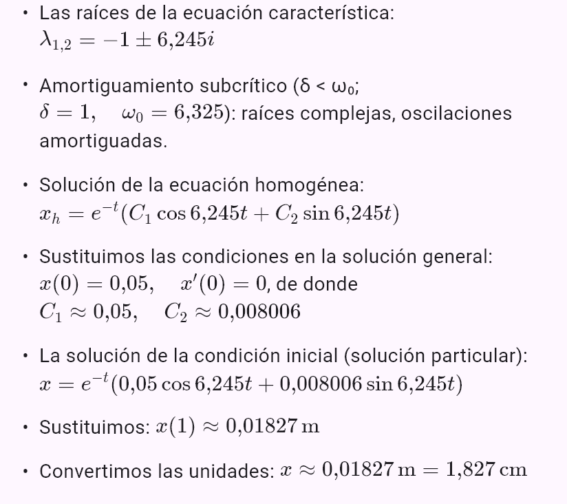 model(spring; find=x[cm]; m=0.5[kg]; k=20[N_m]; b=1[kg_s]; x0=5[cm]; v0=0[m_s]; t=1[s])