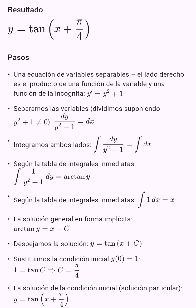 y' = y^2 + 1, y(0) = 1