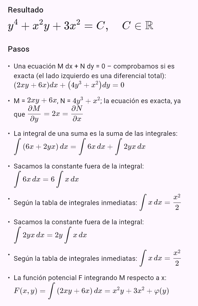 (2xy + 6x)dx + (x^2 + 4y^3)dy = 0