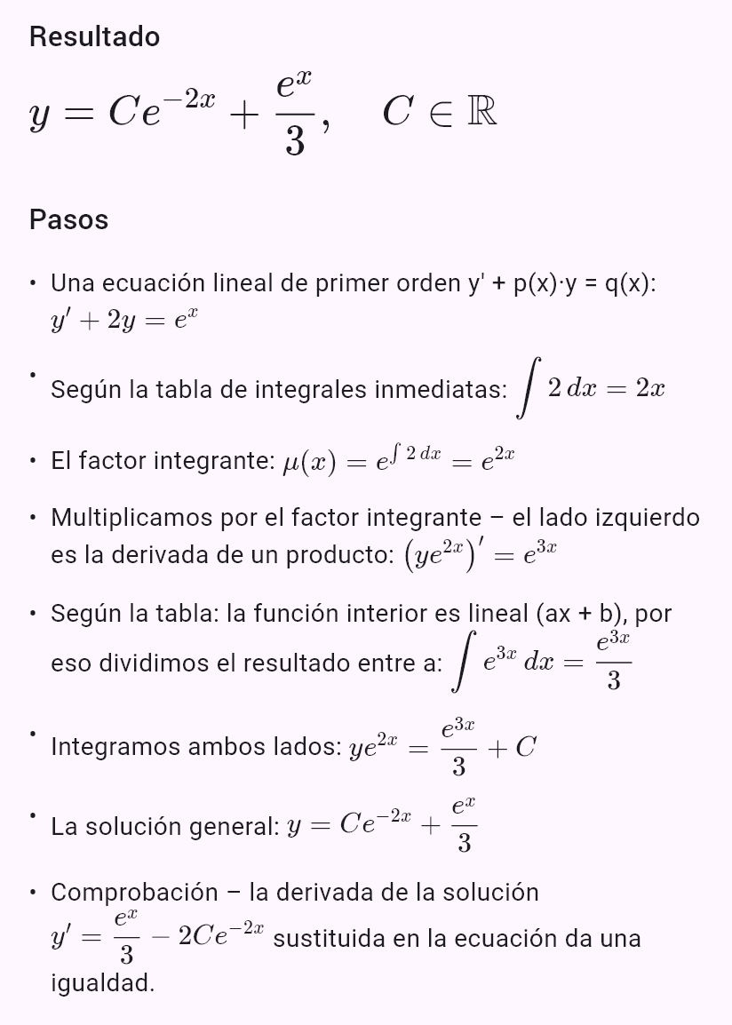 y' + 2y = e^x