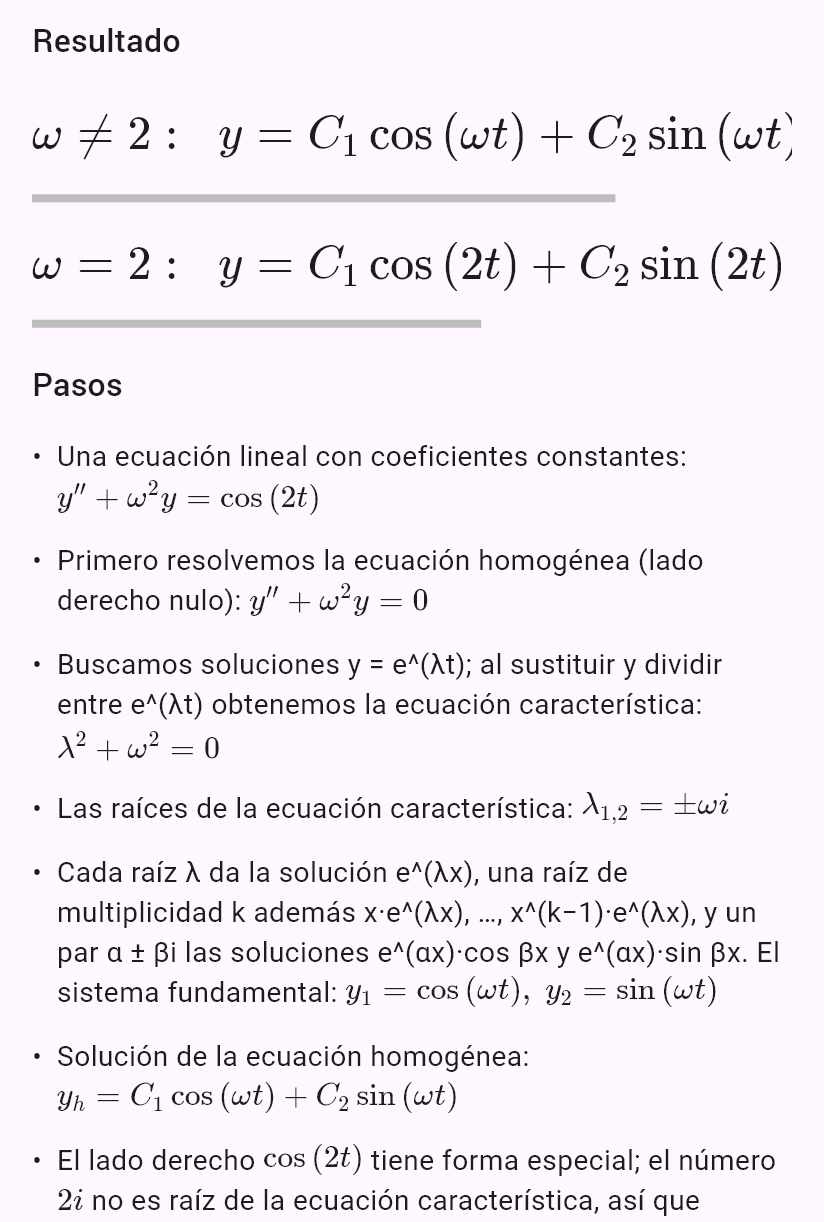 y'' + ω^2y = cos(2t)