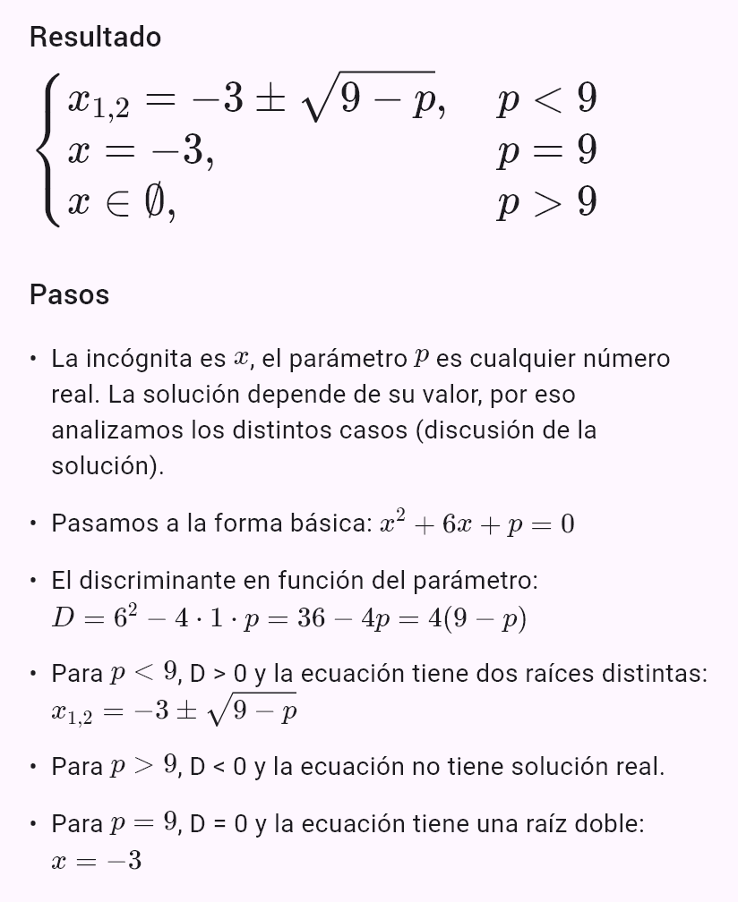 x^2 + 6x + p = 0