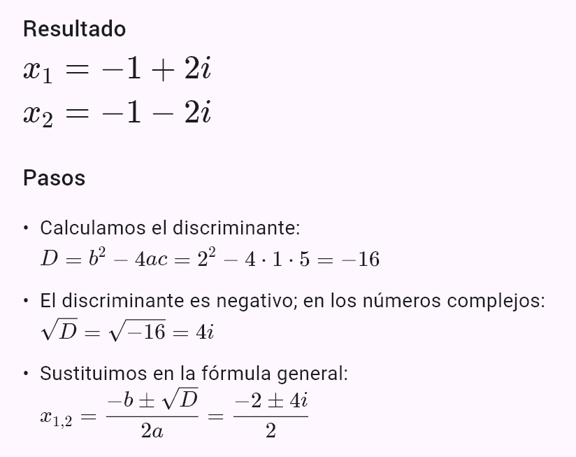 x^2 + 2x + 5 = 0