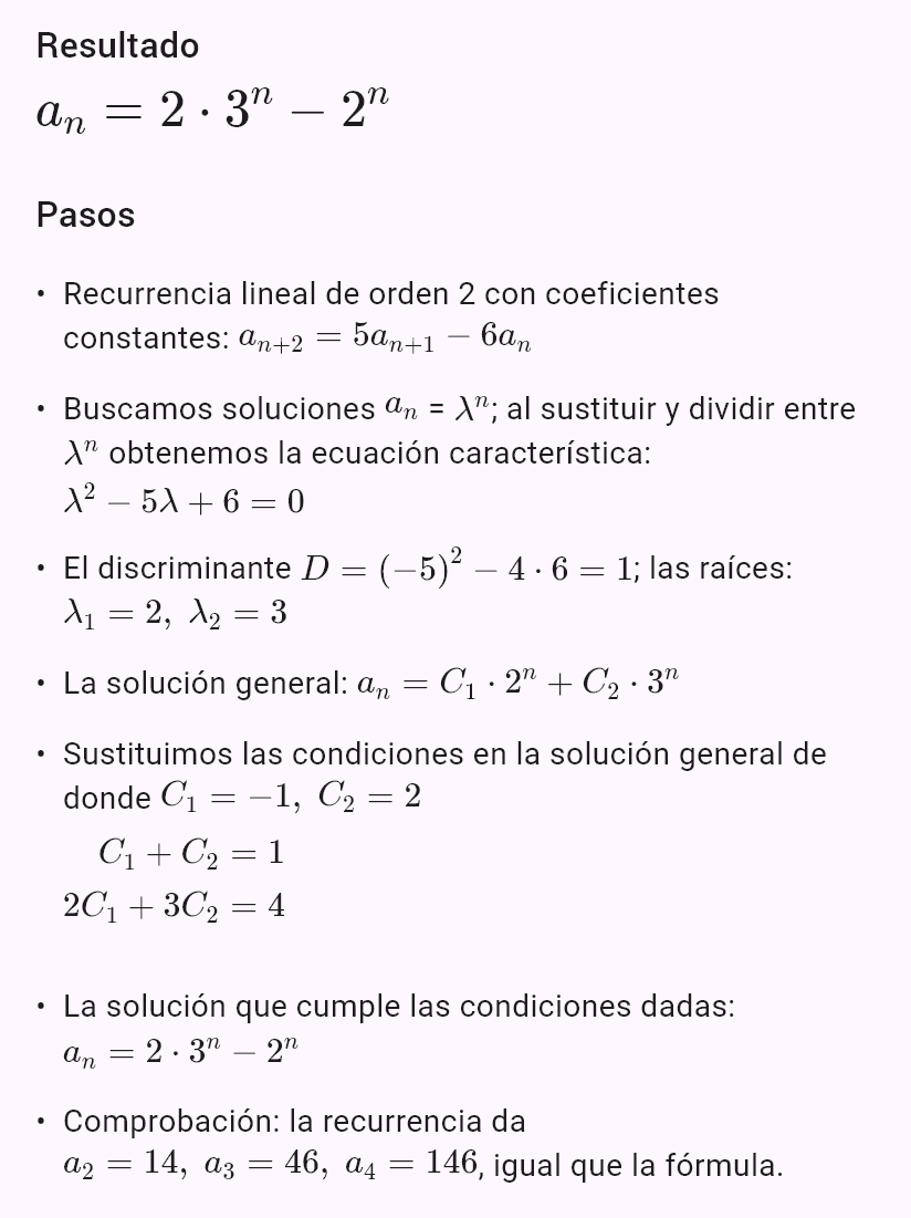 a_{n+2} = 5a_{n+1} - 6a_n, a_0 = 1, a_1 = 4