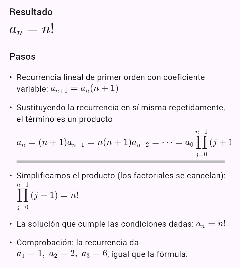 a_{n+1} = (n+1)a_n, a_0 = 1