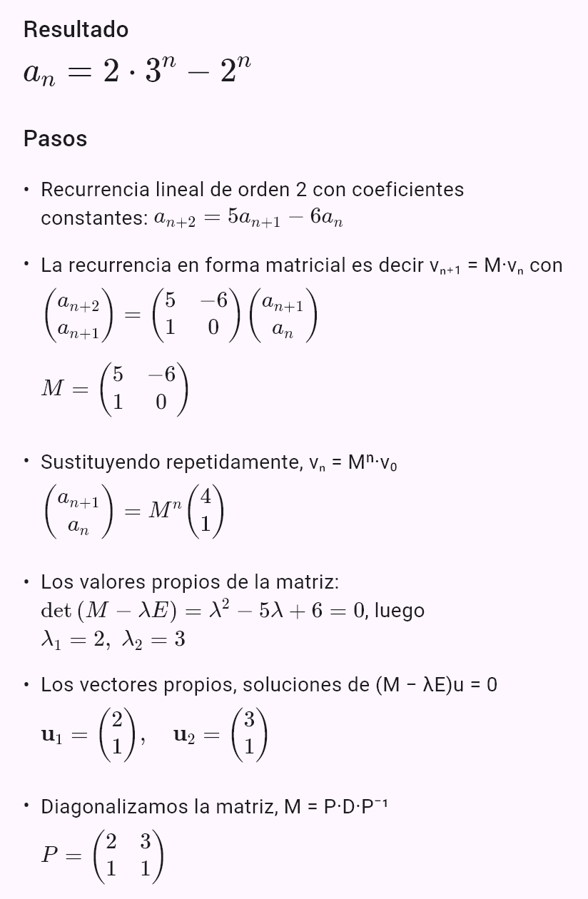 a_{n+2} = 5a_{n+1} - 6a_n, a_0 = 1, a_1 = 4