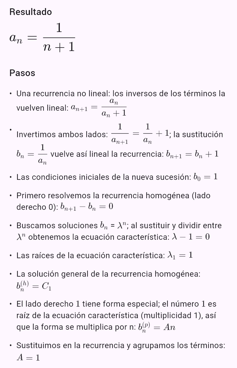 a_{n+1} = a_n/(1 + a_n), a_0 = 1