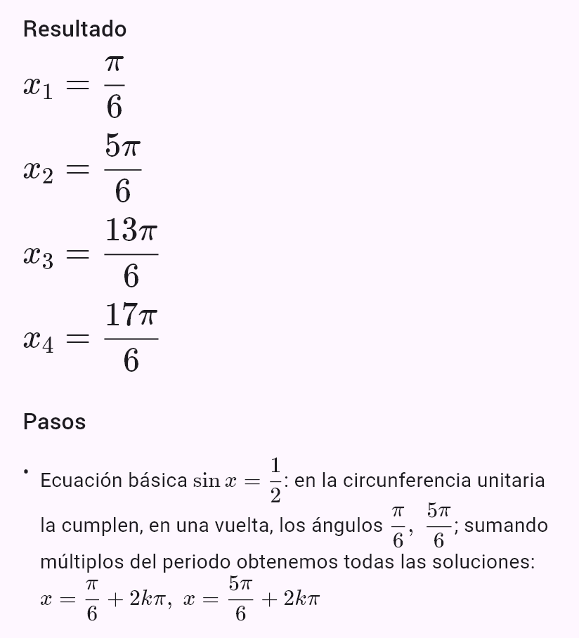 sin x = 1/2, x ∈ <0; 4pi)