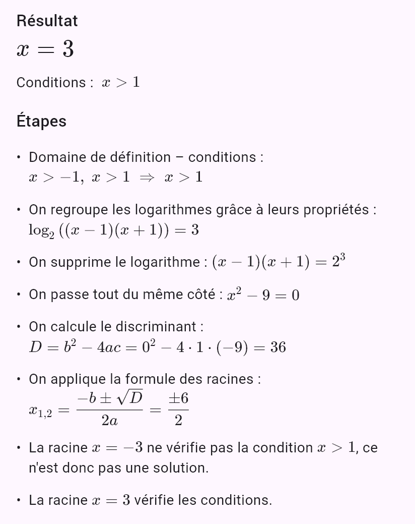 log_2(x+1) + log_2(x-1) = 3