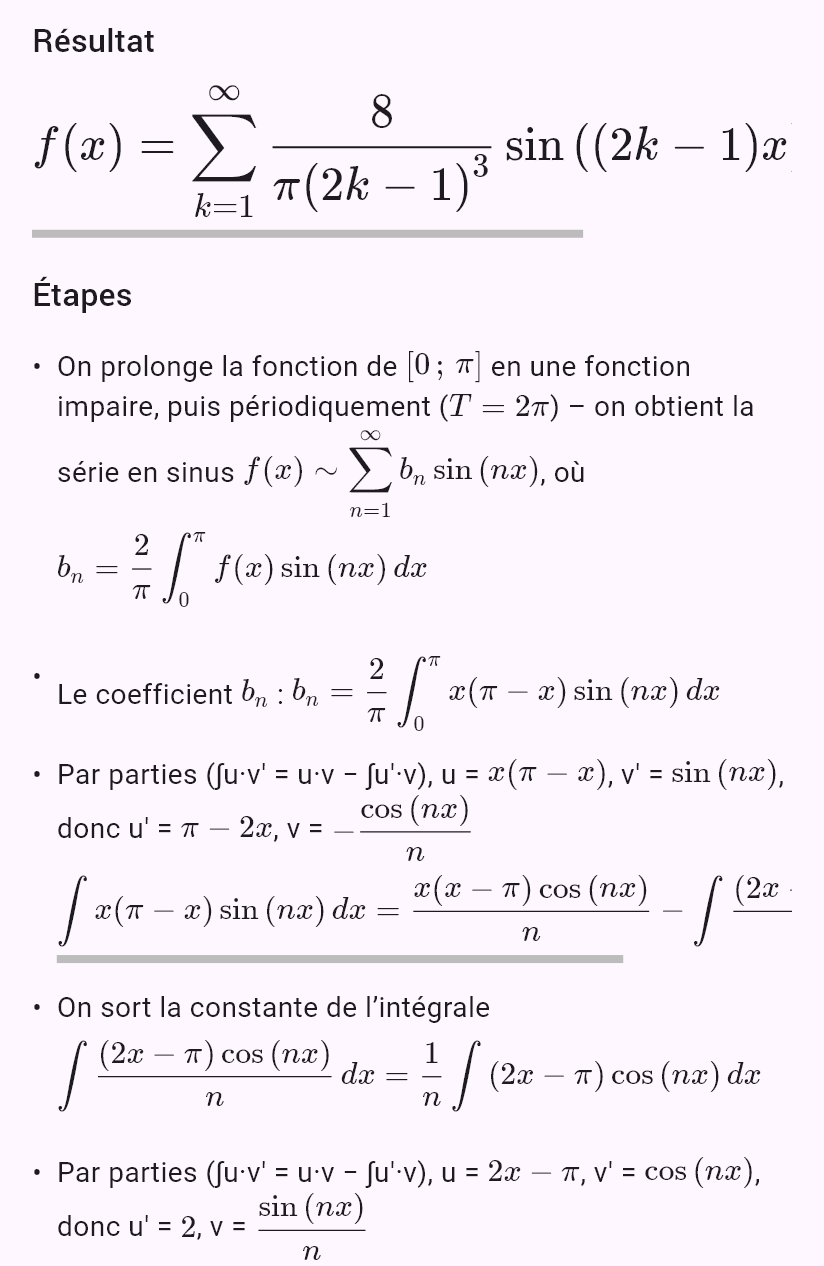 fouriersin(x*(pi - x), 0, pi)