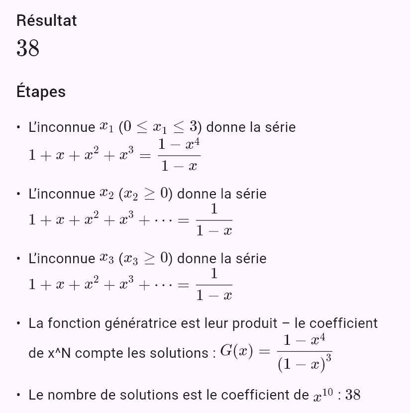 počet řešení x_1 + x_2 + x_3 = 10, x_1 <= 3