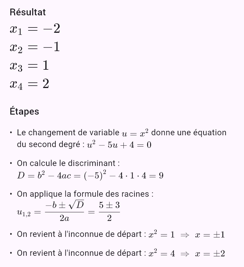 x^4 - 5x^2 + 4 = 0