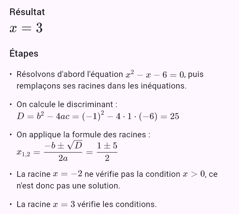 x^2 - x - 6 = 0
x > 0
