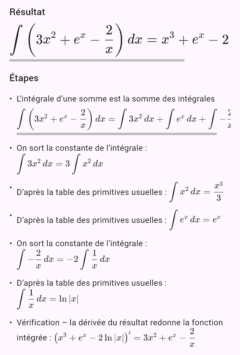 int(3x^2 - 2/x + e^x)