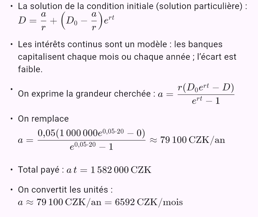 model(interest; find=a[CZK_mo]; B0=1000000[CZK]; r=5[pct_yr]; t=20[yr]; B=0[CZK]; kind=loan)