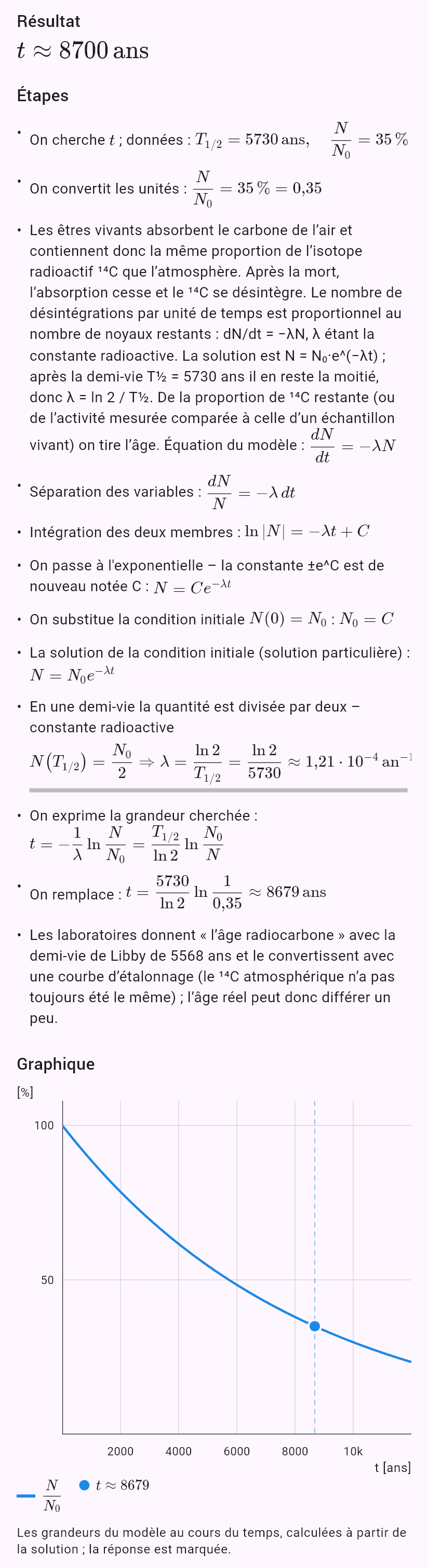 model(radiocarbon; find=t[yr]; T12=5730[yr]; p=35[pct]; input=ratio)