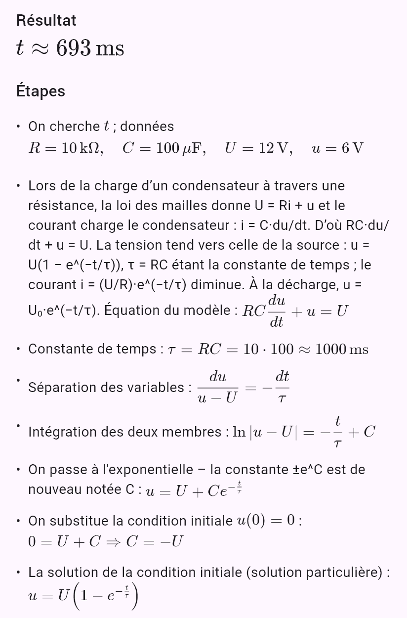 model(rc; find=t[ms]; R=10[kohm]; C=100[uF]; U=12[V]; u=6[V]; mode=charge)
