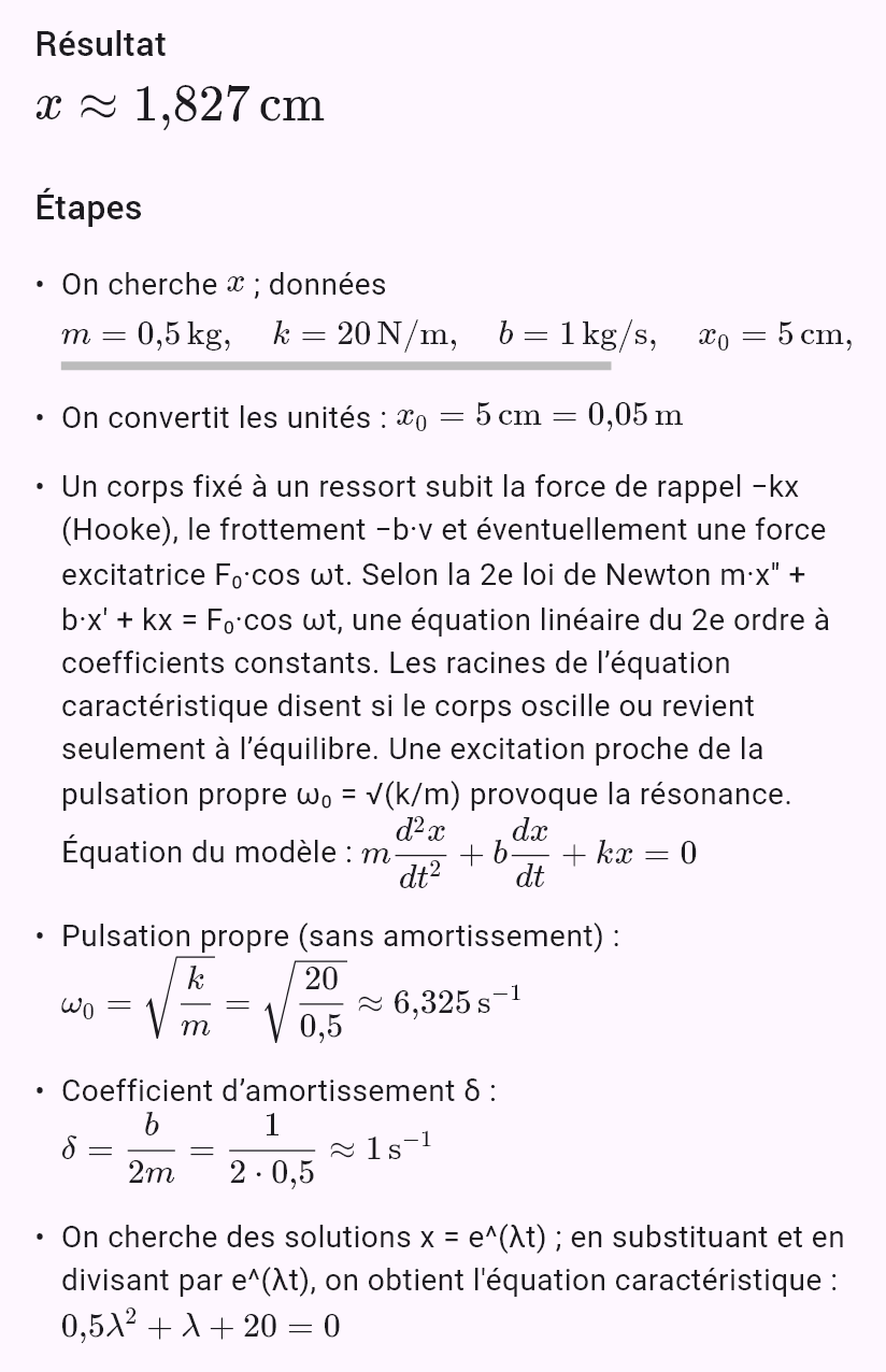 model(spring; find=x[cm]; m=0.5[kg]; k=20[N_m]; b=1[kg_s]; x0=5[cm]; v0=0[m_s]; t=1[s])