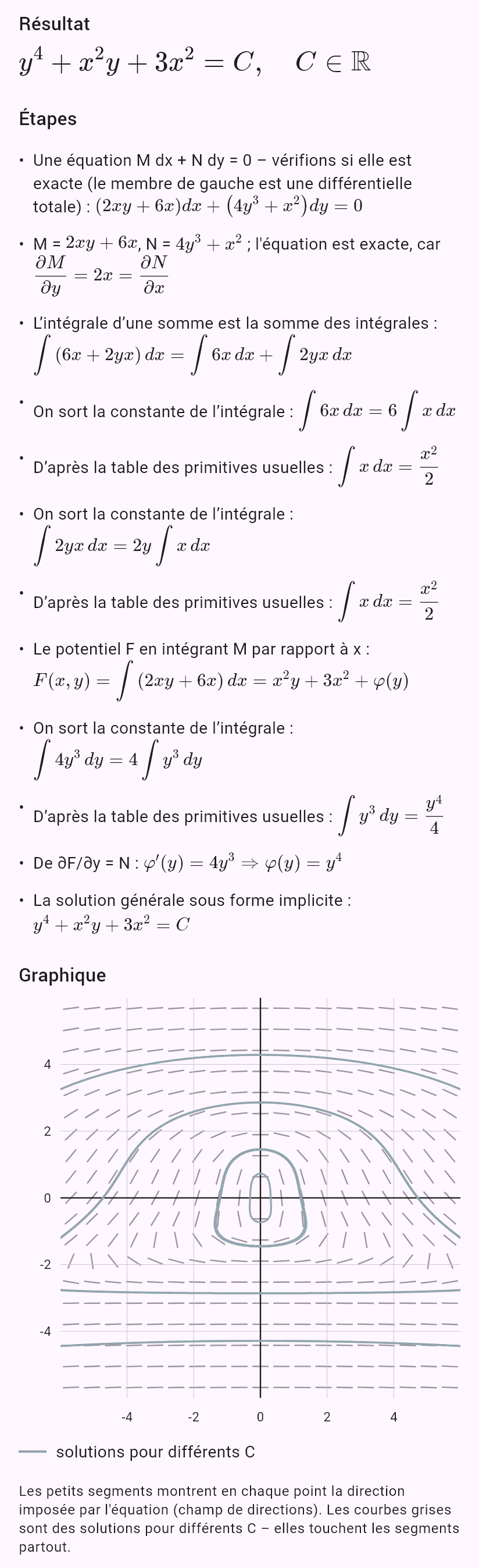 (2xy + 6x)dx + (x^2 + 4y^3)dy = 0
