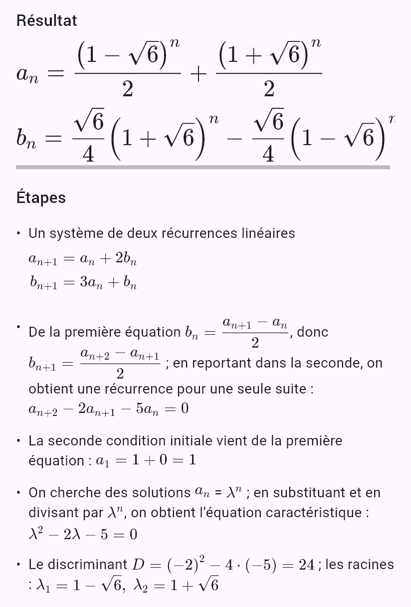 a_{n+1} = a_n + 2b_n
b_{n+1} = 3a_n + b_n
a_0 = 1, b_0 = 0