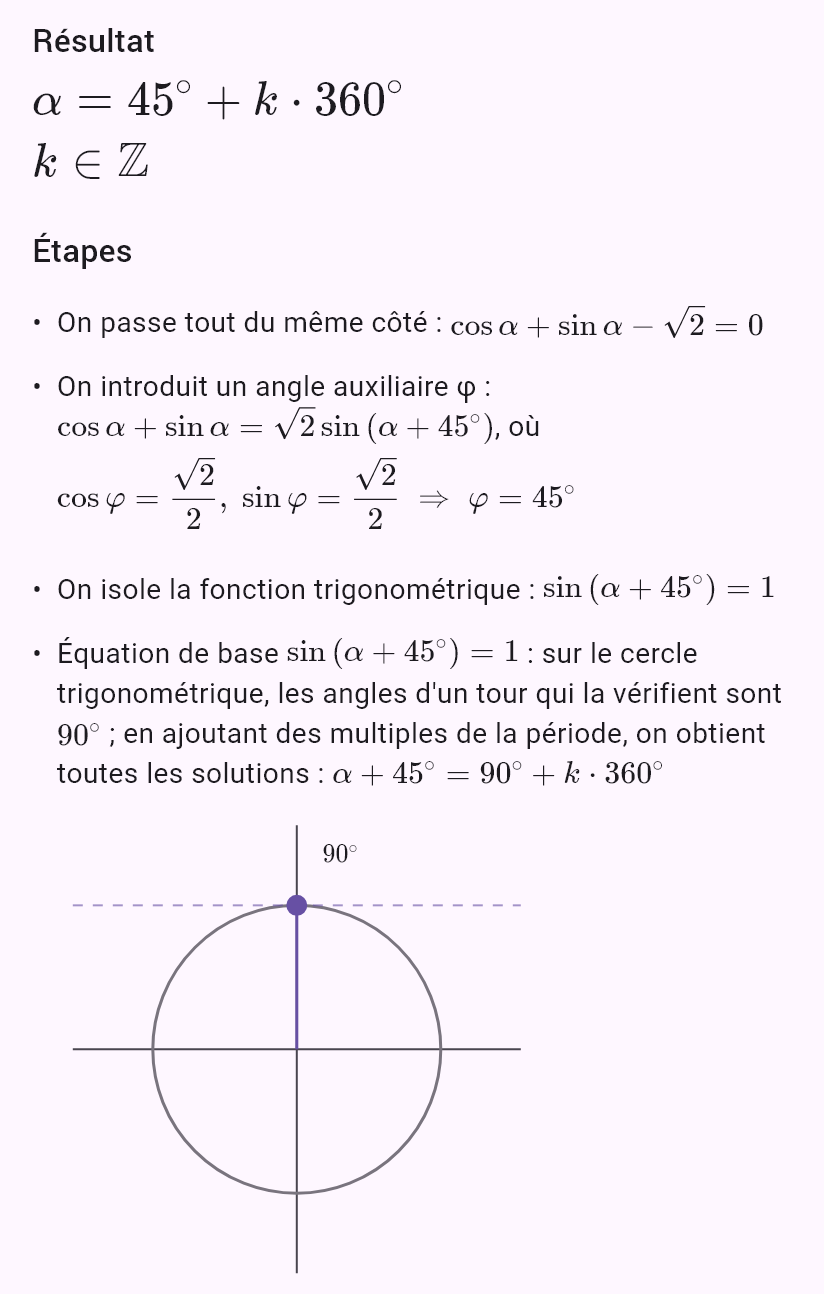 sin alpha + cos alpha = sqrt(2)
