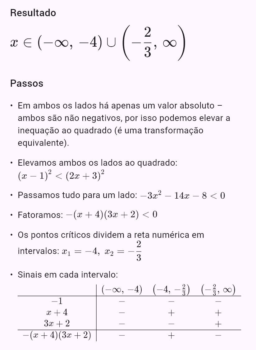 |x - 1| < |2x + 3|