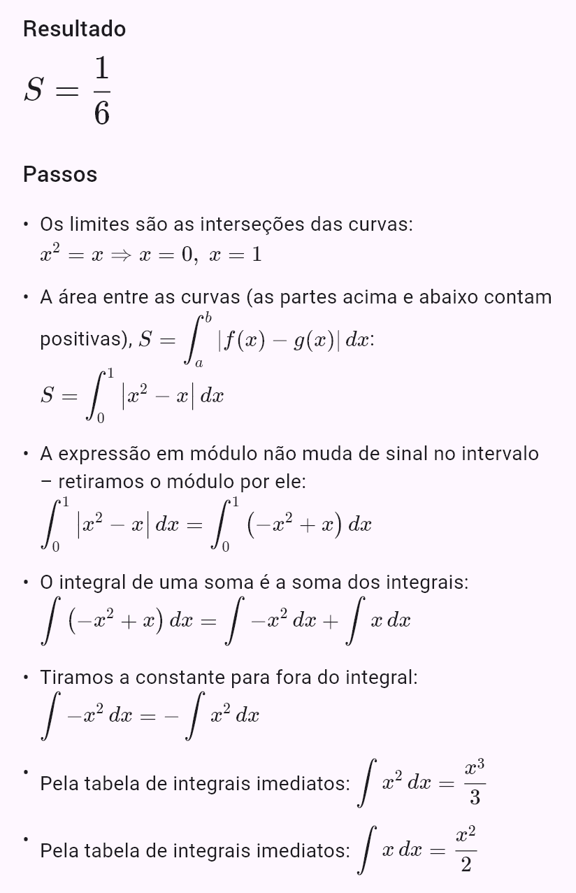 A área entre as curvas y = x² e y = x