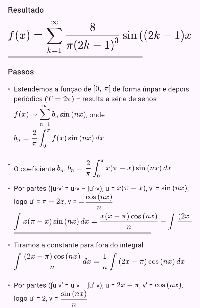 fouriersin(x*(pi - x), 0, pi)