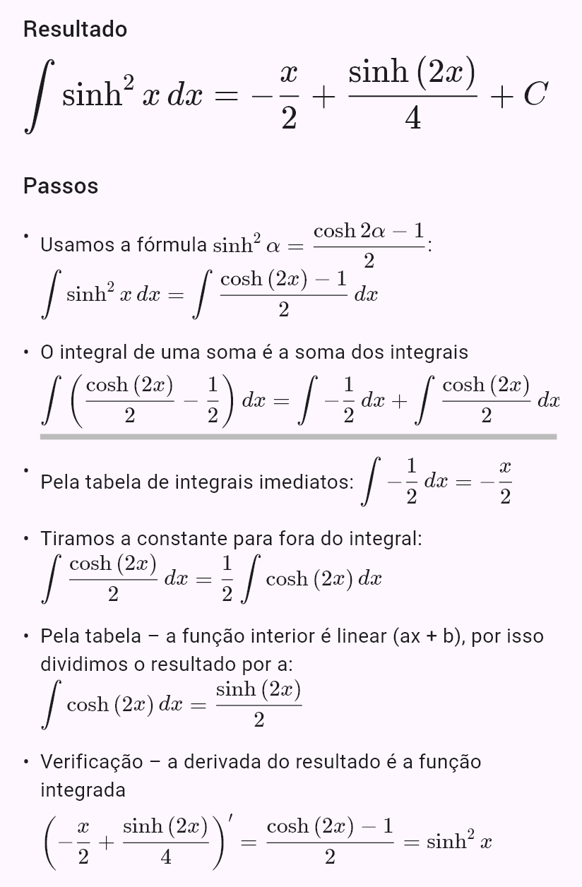 int(sinh(x)^2)