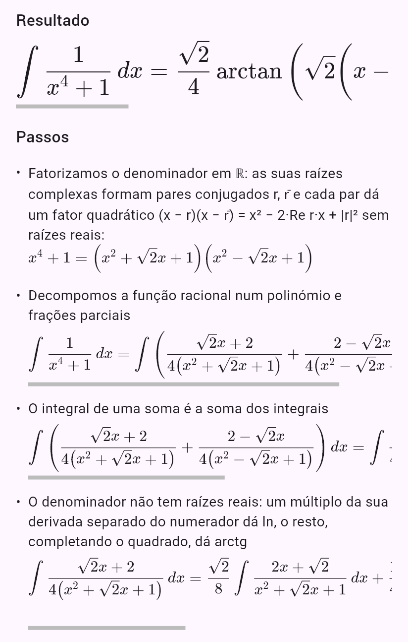 int(1/(x^4 + 1))