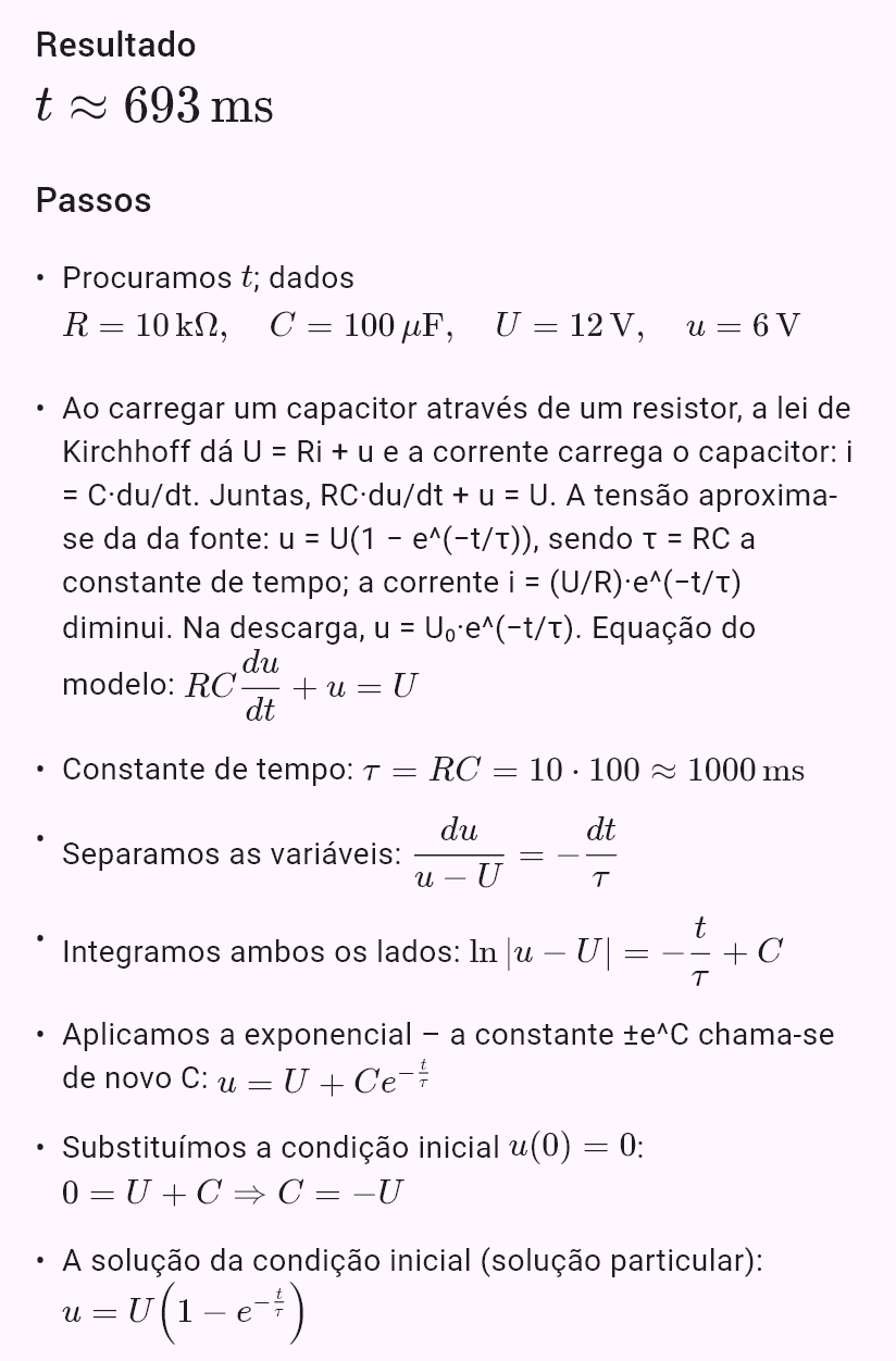 model(rc; find=t[ms]; R=10[kohm]; C=100[uF]; U=12[V]; u=6[V]; mode=charge)