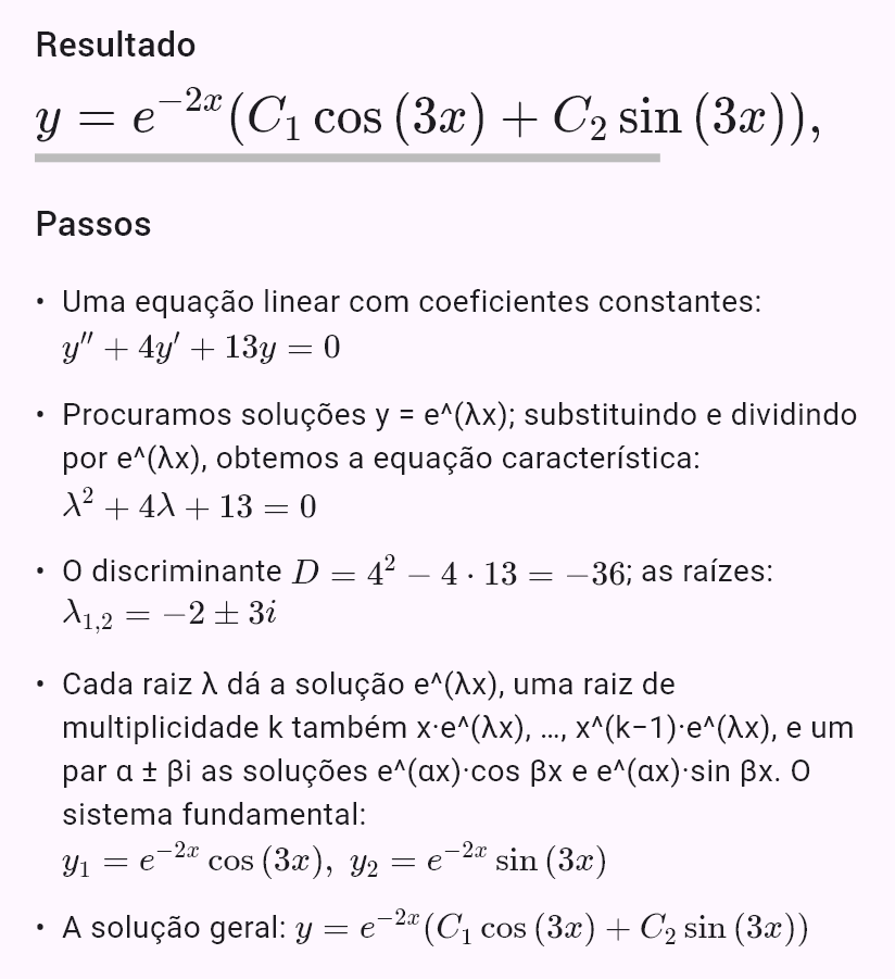 y'' + 4y' + 13y = 0