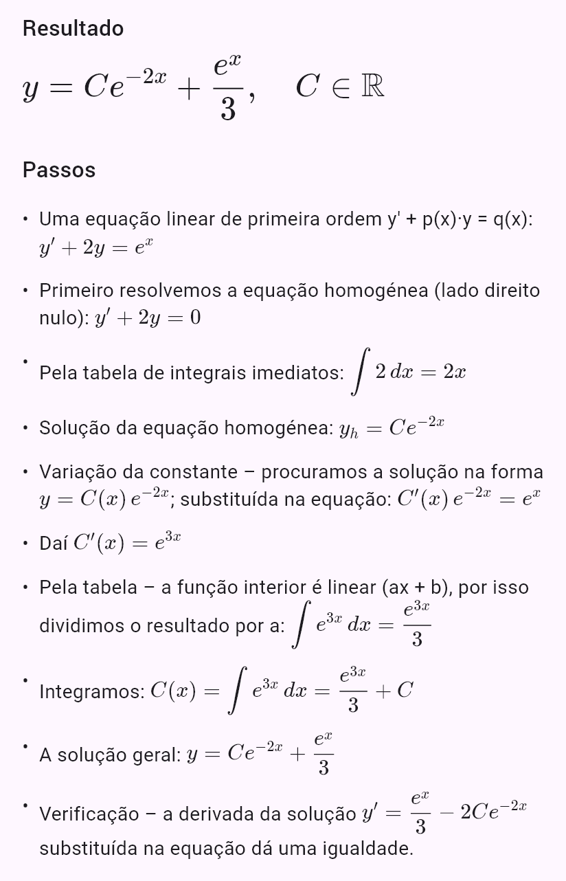 y' + 2y = e^x