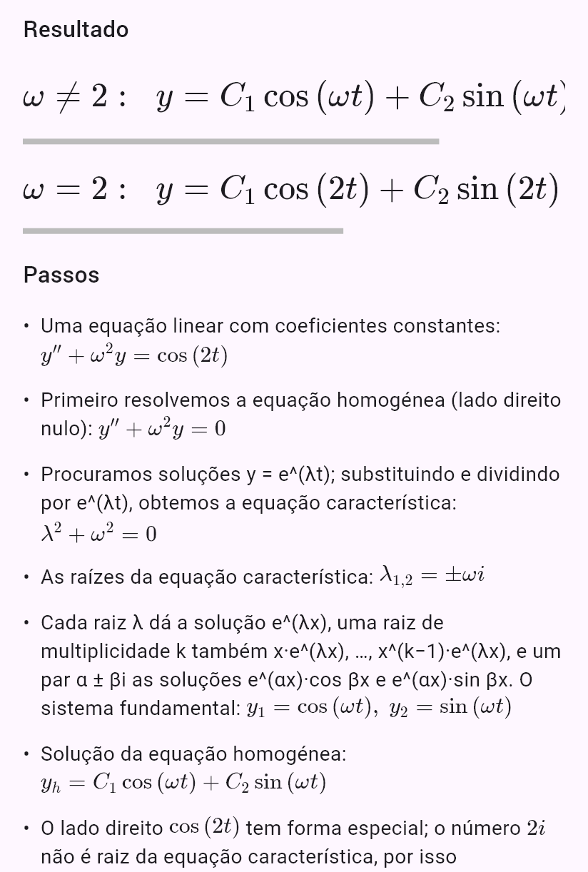 y'' + ω^2y = cos(2t)