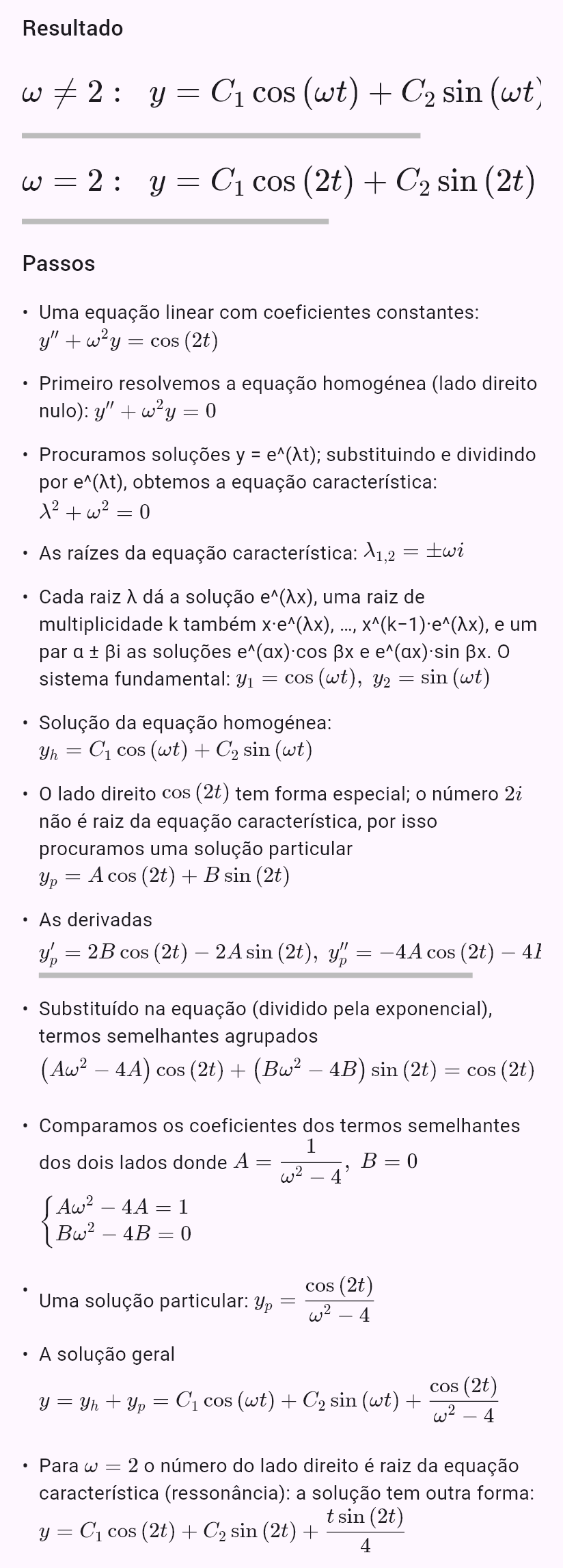 y'' + ω^2y = cos(2t)