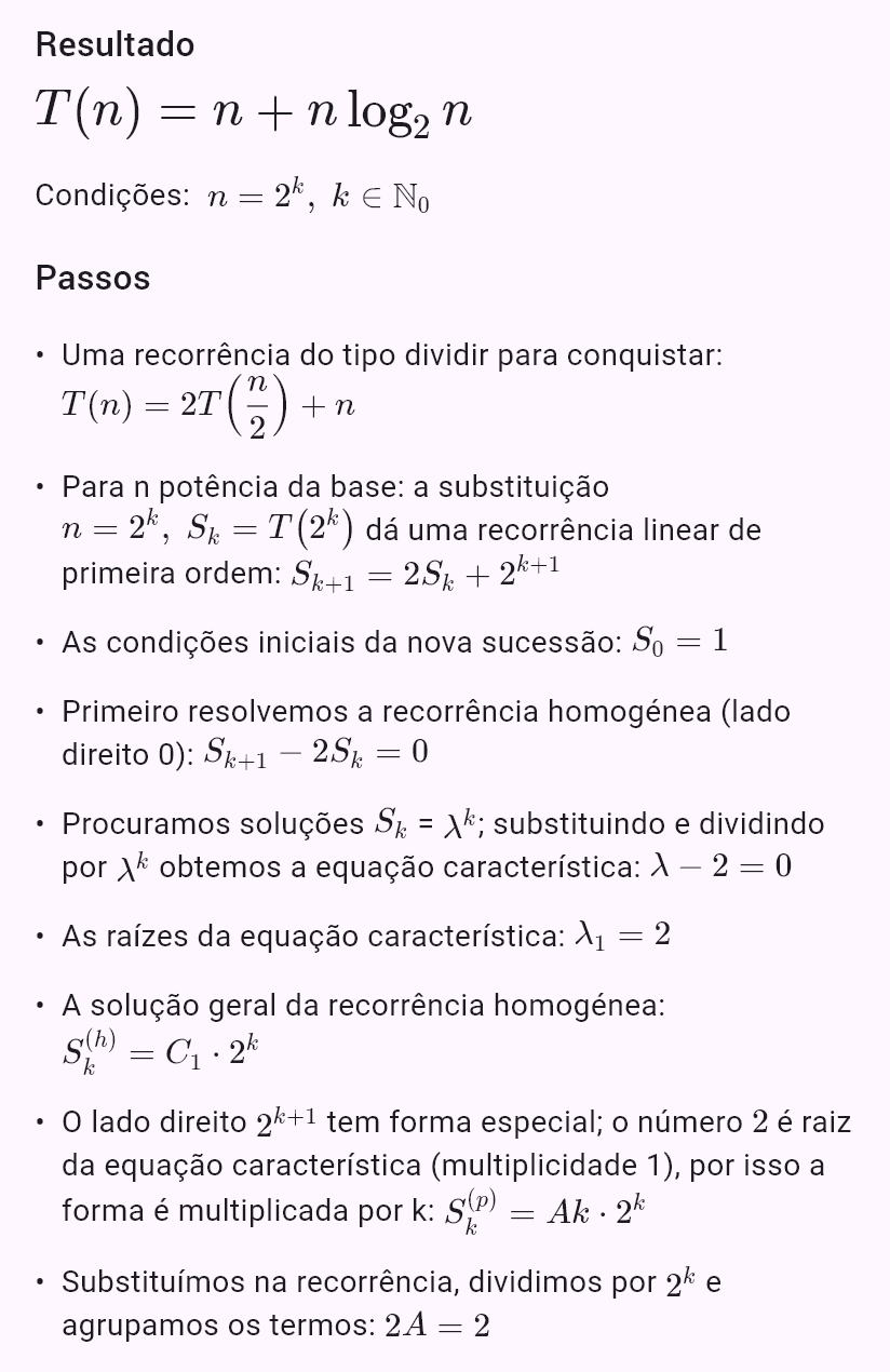 T(n) = 2T(n/2) + n, T(1) = 1
