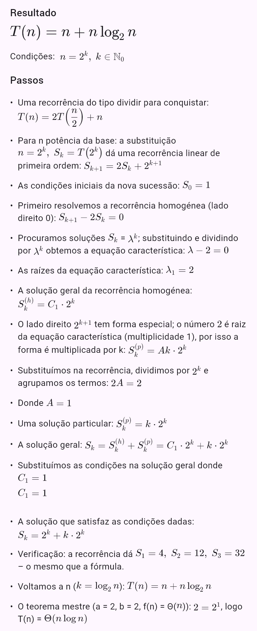 T(n) = 2T(n/2) + n, T(1) = 1